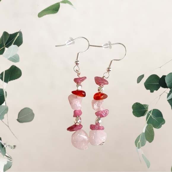 Rose Quartz and Tourmaline earrings - Picture 1 of 2